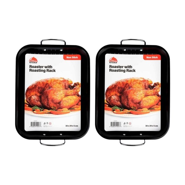 2PK Culinary Kitchen Non-Stick Roaster Baking Pan Tray W/ Roasting Rack 38x29cm
