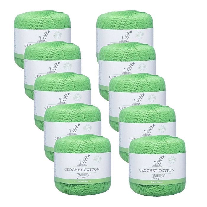 10pk Malli Super Strength 100% Cotton Crochet Knitting Yarn 3ply 50g Lime Green