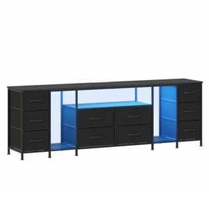 Advwin 180cm TV Cabinet LED Entertainment Unit Stand w/ Power Outlet & Drawer Media Console Table Black