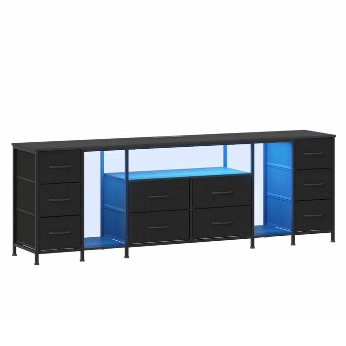 Advwin 180cm TV Cabinet LED Entertainment Unit Stand w/ Power Outlet & Drawer Media Console Table Black