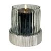 SS Collective Ribbed Silver Pillar W/ Flute Glass Candle Holder 16x19cm