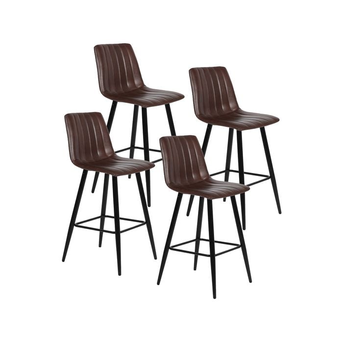 Moller Barstool in Brown Faux Leather and  Black Metal Powdercoated Legs
