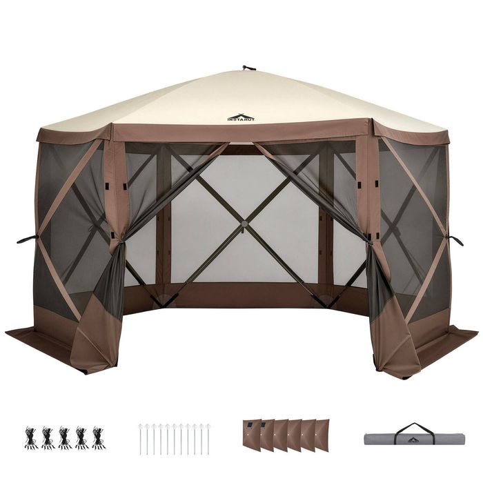 Instahut Gazebo Pop Up Tent 3.6x3.6m Outdoor Marquee Camping Screen Mesh with Curtain Net