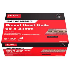 Delfast 65 x 3.1mm Round Head Ring Galvanised Nails - 1000 Pack
