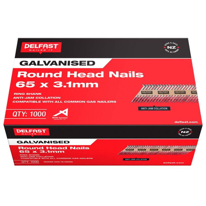 Delfast 65 x 3.1mm Round Head Ring Galvanised Nails - 1000 Pack
