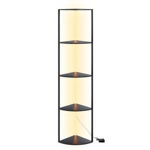 Ufurniture 5-Tier Corner Display Shelf 162cm Storgae Shelf w/ LED Floor Lamp Corner Bookshelf Black