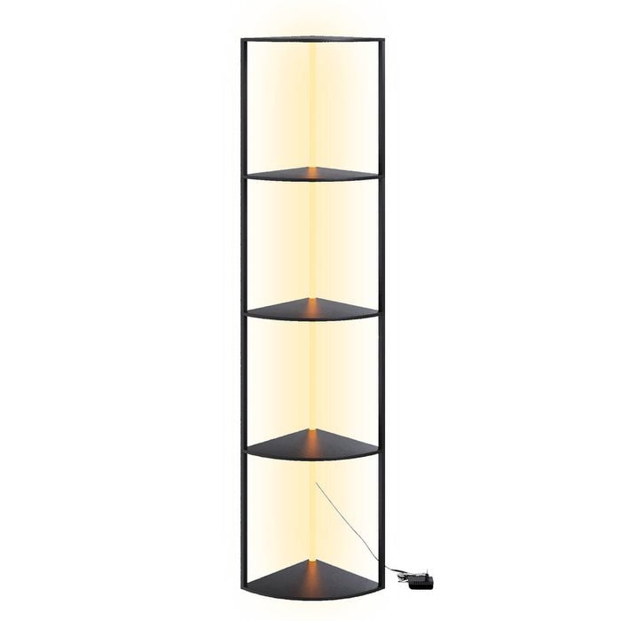 Ufurniture 5-Tier Corner Display Shelf 162cm Storgae Shelf w/ LED Floor Lamp Corner Bookshelf Black