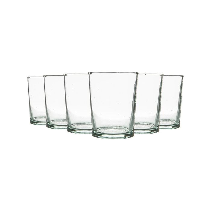 Meknes 215ml Glass Tumblers - Hand-Blown Moroccan Recycled Whisky Water Drinking Glasses - Clear Glass - Set of 6