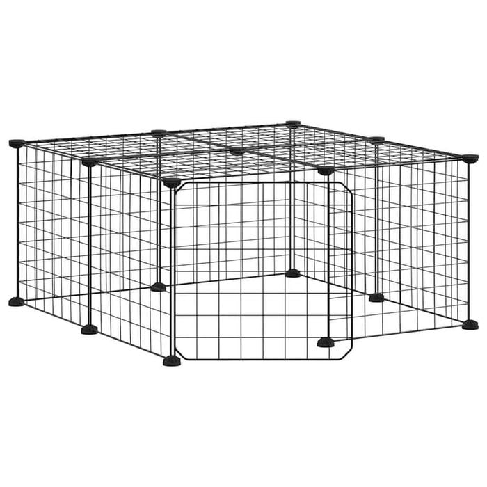 vidaXL 12-Panel Pet Cage Pet Playpen Animal Enclosure with Door Black Steel