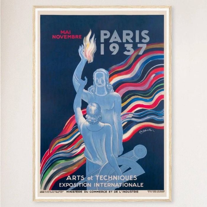 Galrie Vintage 1937 Paris Arts and Techniques International Exhibition Poster Art Décor, Wood Frame, A4 21 x 30cm (8 x 12inch)