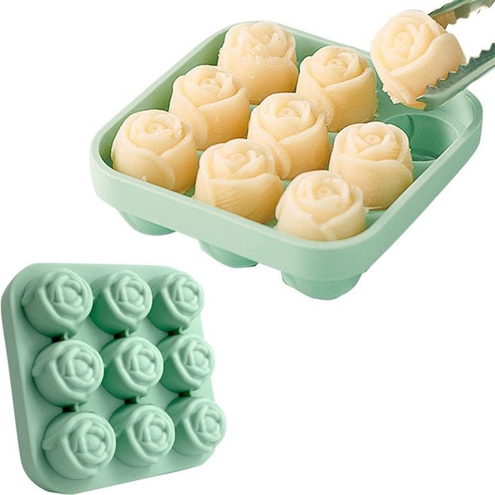Catzon 2 Pcs Ice Cube Tray Silicone 3D Rose Shaped Mold for Fruit Drinks-C