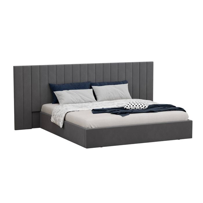 Oikiture King Bed Frame Gas Lift Base With Storage Oversized Headboard Velvet