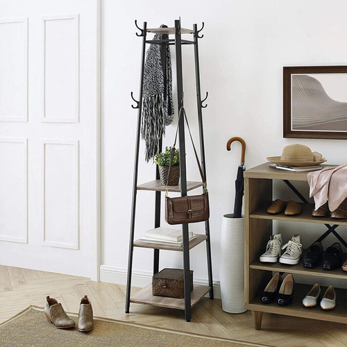 VASAGLE
  Coat Rack with 3 Shelves, Greige. I/N: 0386053