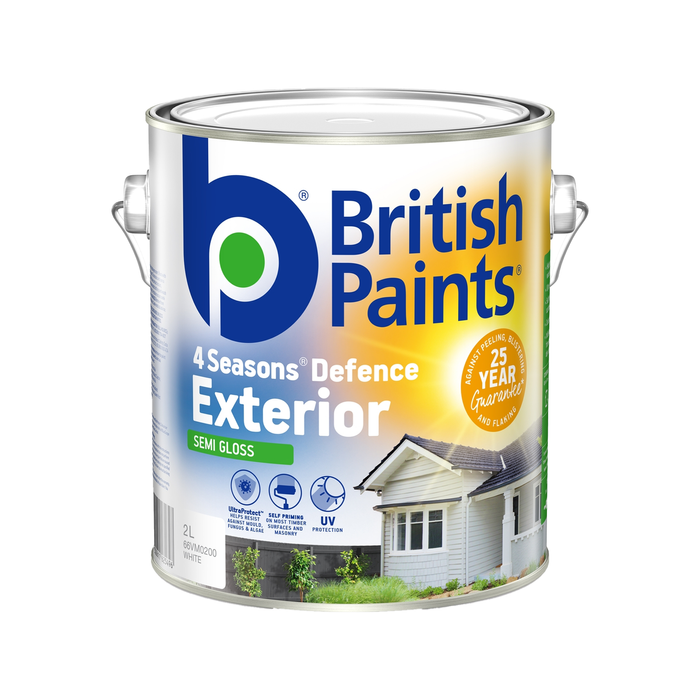 British Paints 2L White Semi Gloss 4 Seasons Exterior Paint
