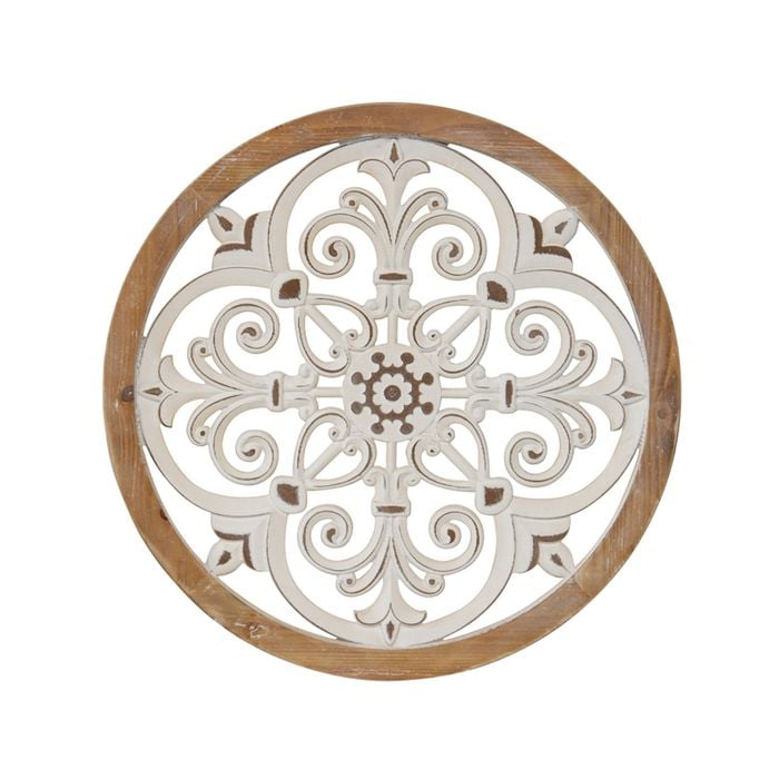 Willow & Silk 60cm Fleur Moulded Indoor Wall Art - Natural/distressed White
