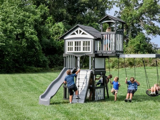Backyard Discovery Whispering Point Cedar Wood Play Centre Swing Set with Slide and Clubhouse