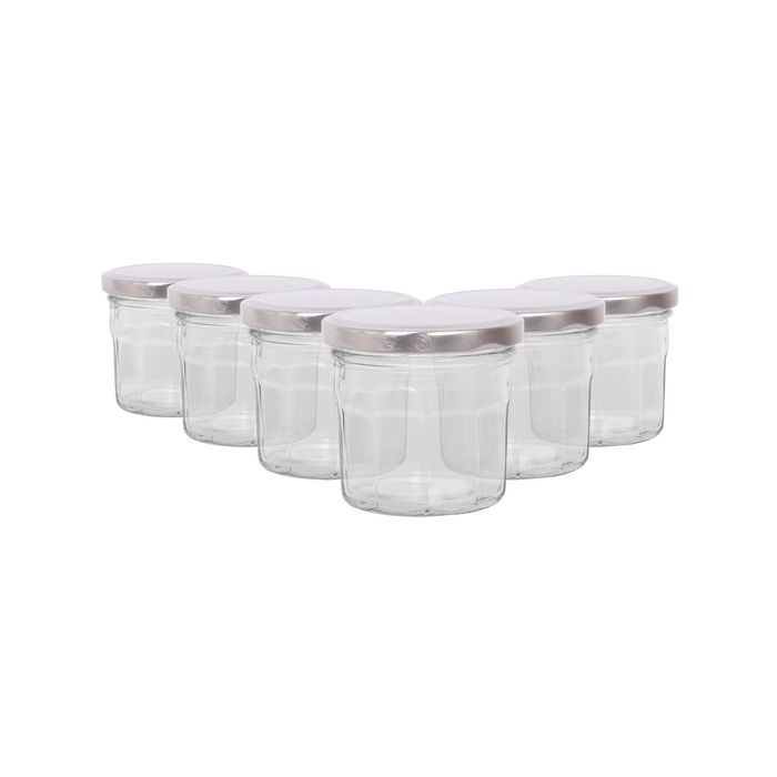 Argon Tableware 130ml Glass Jam Jars With Airtight Silver Lids - Set Of 6 Empty Screw Top Kitchen Storage Preserving Jar