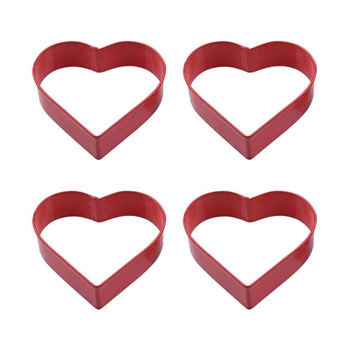 4x R&m Heart Cookie Cutter Polyresin Coated Steel Biscuit Baking Mould 8cm Red
