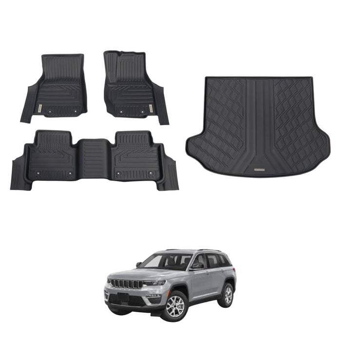 AUSGO Floor Mats & Boot Liner Set for Jeep Grand Cherokee WL Series 5-Seat 2022-Onwards Car Floor Liners Cargo Mat