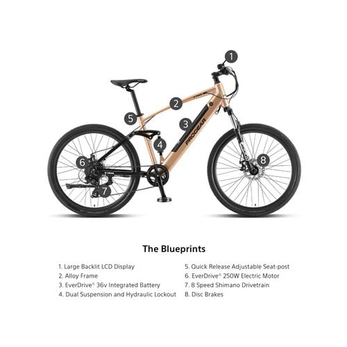 Progear Bikes Bikes E Trail Dual Suspension E Bike 27.5 18 in Sandstorm Bunnings Australia