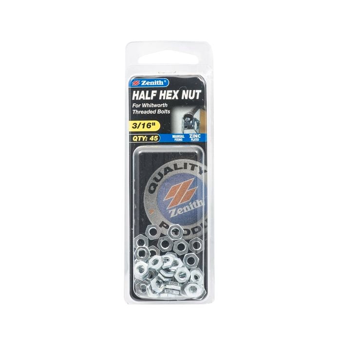 Zenith 3/16" Zinc Plated Half Hex Nut - 45 Pack