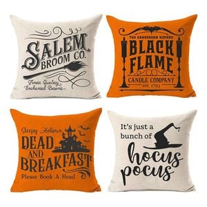 Catzon 4 Pcs Scary Throw Pillow Covers Linen Cushion Case for Decor 45X45cm