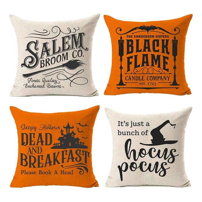 Catzon 4 Pcs Scary Throw Pillow Covers Linen Cushion Case for Decor 45X45cm