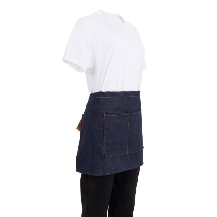 Southside Waist Apron Denim Blue With Tan Ties Hospitality Catering Uniform