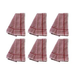 6x2pc Cdsi Essential Terry Towel Check Cotton Absorbent Durable Red 45x65cm