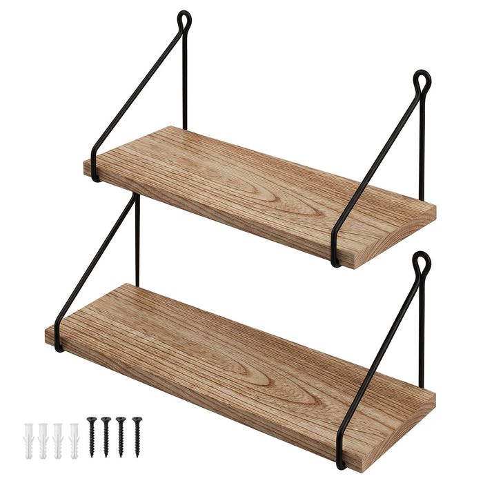 Levede Floating Shelves Set of 2 Rustic Paulownia Wall Storage Brown Home