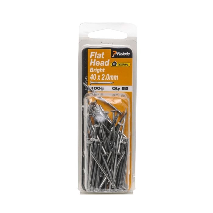 Paslode 40 x 2.0mm 100g Bright Steel Flat Head Nails - 85 Pack