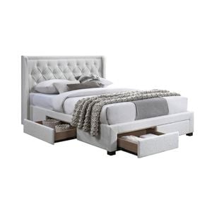 Jacky King Size Bed Frame 4 Storage Drawers Boucle Fabric Ivory Cream