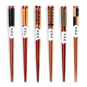 Anygleam Brown 6pairs Wooden Chopsticks Reusable Kitchen Tableware
