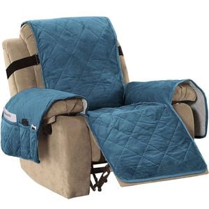 Smarcute 1 Seater Velvet Oversized Recliner Chair Cushion Cover With Non-slip Elastic Straps Peacock Blue