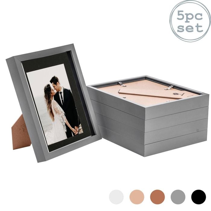 Nicola Spring Acrylic 3d Box Photo Frames With 5" X 7" Mounts - 8" X 10"  - Grey - Pack Of 5