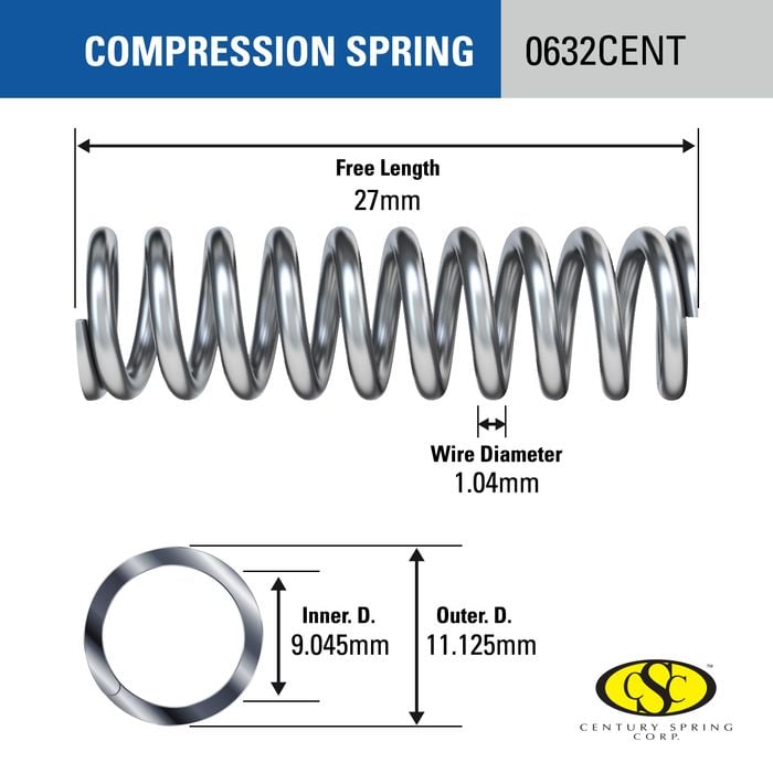 Century Spring Corp 11 x 27 x 1mm Compression Spring - 4 Pack