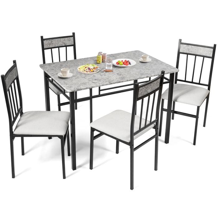 Costway 5pcs Dining Table Chairs Set Marble-like Tabletop Dining Set