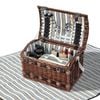 Alfresco 4 Person Picnic Basket Wicker Baskets Outdoor Insulated Striped Blanket Dark Brown