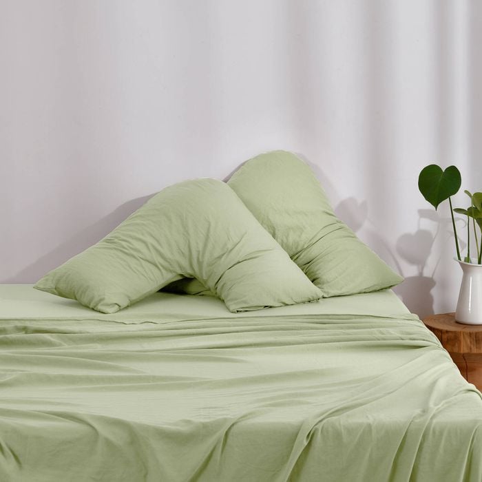 Dreamaker Superfine Washed Microfibre V-shape Pillowcase Twin Pack - Sage Green