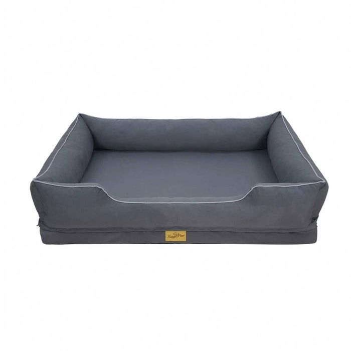 P&P Gray Beige Orthopedic Bolster Dog Bed with Washable Cover and Non Slip Paw Print Base L