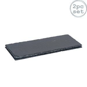 Argon Tableware 2x Slate Dinner Plates - 29 x 12cm Rectangle Natural Slate Rustic Raw Cut Serving Dish Cheese Board Savoury Mat