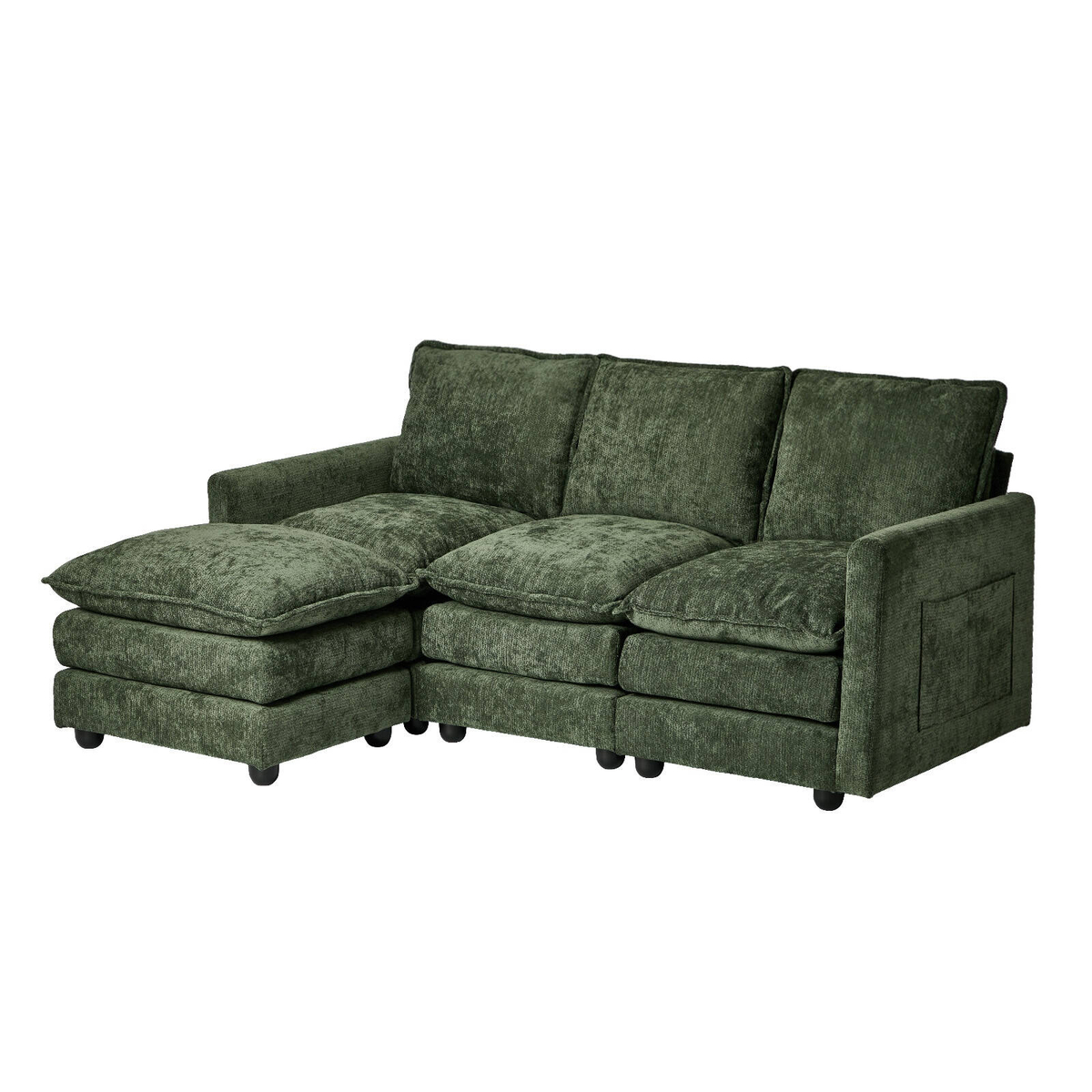 Oikiture Modular Sofa L-Shaped Couch Lounge Ottoman Chenille Green ...
