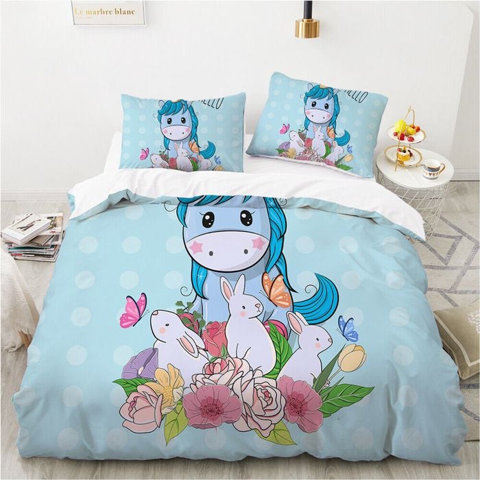 3D Rabbit Unicorn 362 Bed Pillowcases Quilt Queen Size