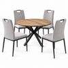 FORET 5 Piece Round Dining Table And 4 Grey Fabric Chairs Set