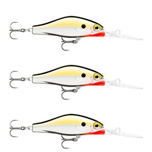 3x Rapala 5cm Shadow Rap Jack Deep Dive Crankbait Fish Lures - Gold Chrome