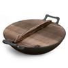 SOGA 36CM Cast Iron Wok FryPan with Wooden Lid Fry Pan