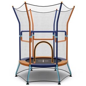 Costway 60kg Birthday Kids Trampoline Outer Height Armrest Rebounder W/security Enclosure Net Outdoor Jumping Fun Gift Orange