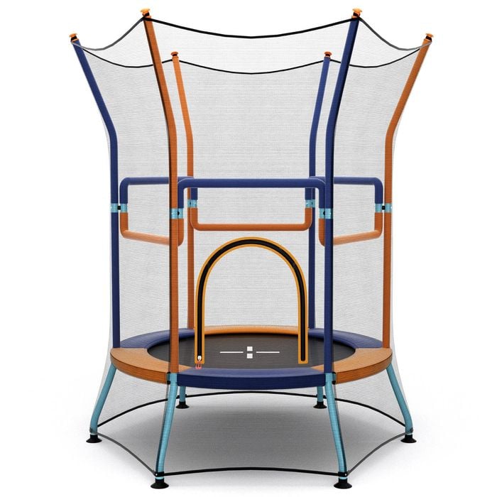 Costway 60kg Birthday Kids Trampoline Outer Height Armrest Rebounder W/security Enclosure Net Outdoor Jumping Fun Gift Orange