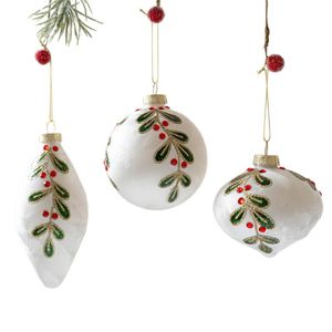 Catzon 3 Pcs Glass Christmas Ornaments with Sequins for Holiday Wedding Party-Set1