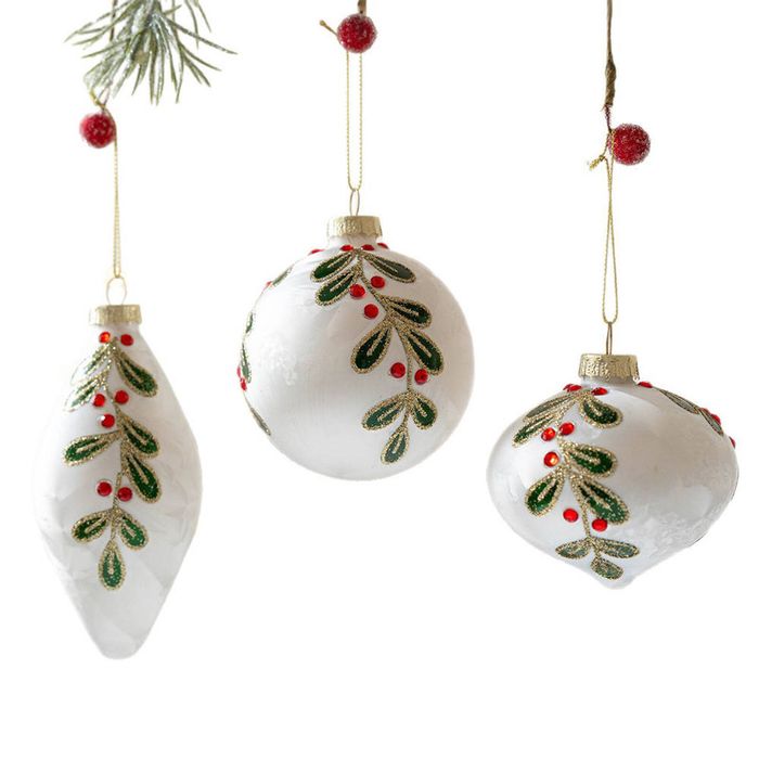 Catzon 3 Pcs Glass Christmas Ornaments with Sequins for Holiday Wedding Party-Set1